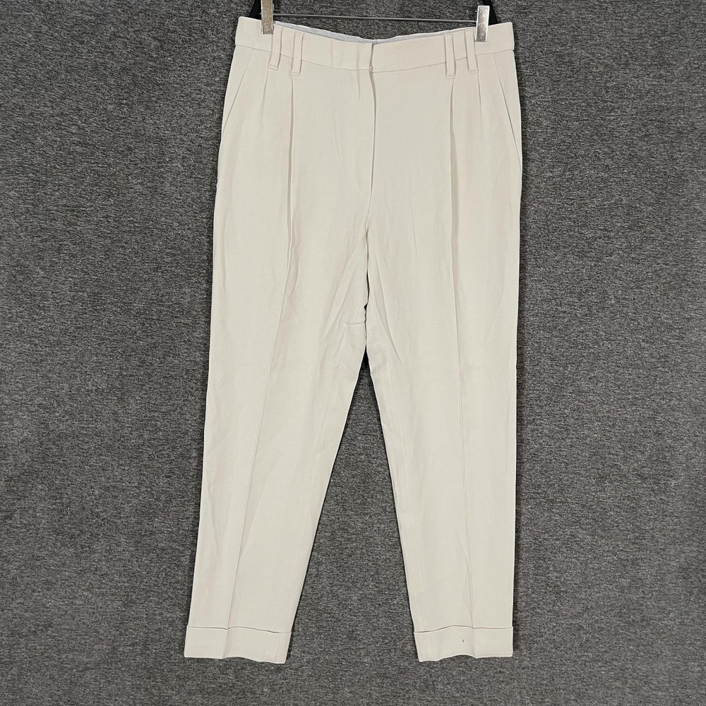 Brunello Cucinelli Dress Pants Womens 8 White Pleated Cuffed Beaded Italy